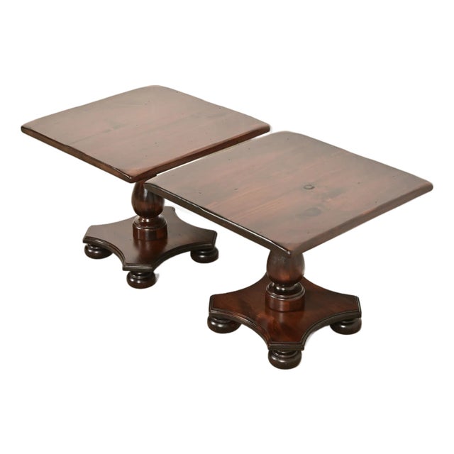 Ethan Allen Early American Solid Pine Pedestal Side Tables, Pair For Sale