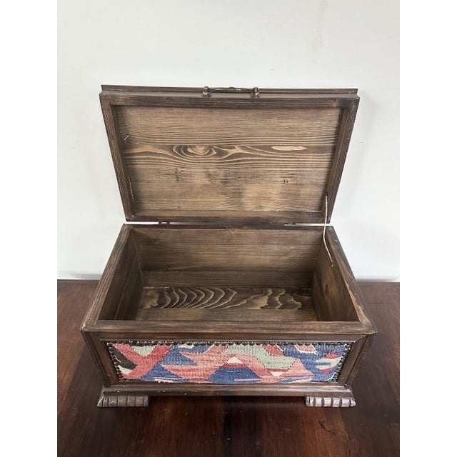 Oversized Vintage Victorian Style Fruitwood and Needlepoint Upholstered Chest For Sale - Image 4 of 5