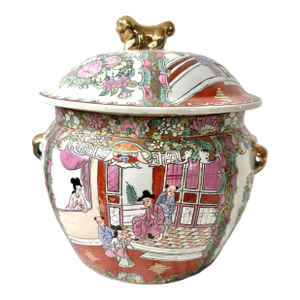Late 19th Century Chinese Porcelain Kamcheng, a Famille Rose Medallion Vinegar Jar With Lid and Gold Handle