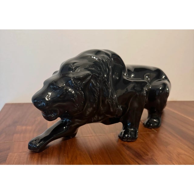 Mid-Century Modern Porcelain Black Lion Table Sculpture For Sale - Image 9 of 9