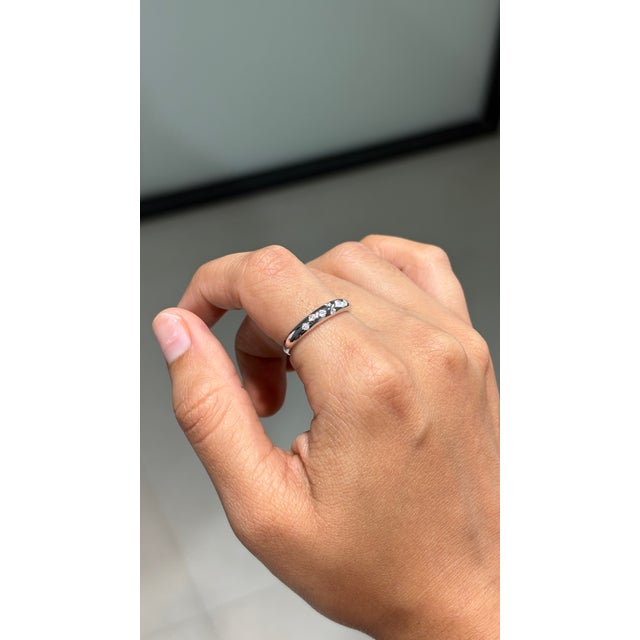 8 Flush Set Scattered Diamond Celestial Band Ring Size 5.5 in 14k White Gold For Sale In New York - Image 6 of 17
