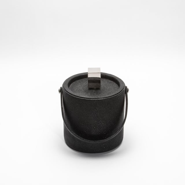 Ice Bucket in Black Shagreen With Stainless Steel Detail by Kifu Paris For Sale - Image 12 of 12