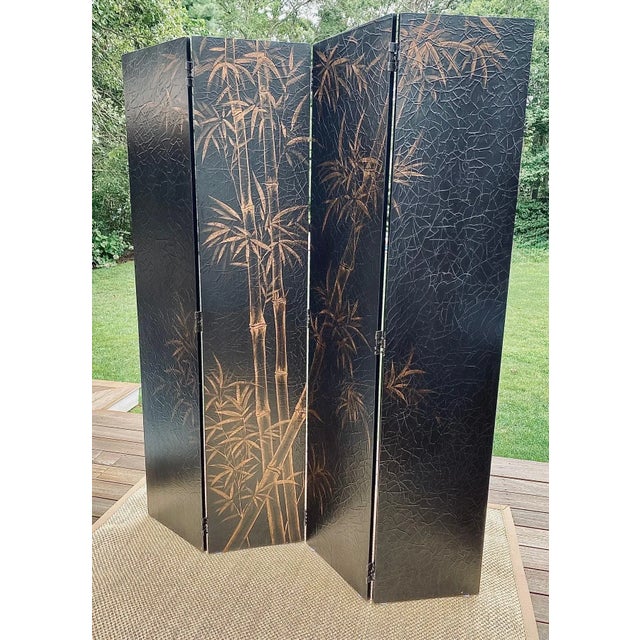 Chinoiserie Style Screen, Room Divider in Black With Bamboo Pattern by Baker For Sale - Image 18 of 18