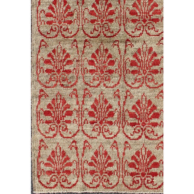 Tribal Vintage Turkish Tulu Carpet With Repeating Red Boteh & Light Tan Field For Sale - Image 3 of 8