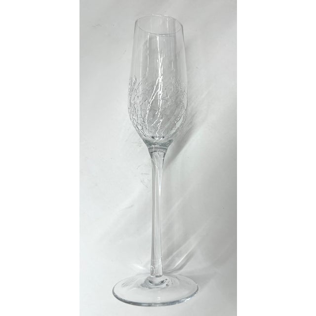 Mid 20th Century Stemware Set of 10 Beautiful Modern Champagne Flutes With Ice Crackle Effect For Sale In Detroit - Image 6 of 18
