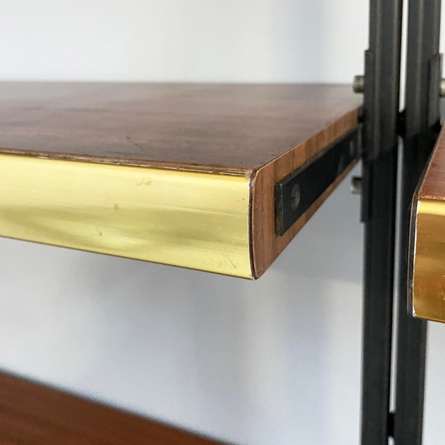 Brown Mid-Century Modern Italian Bookcase in Wood, Brass and Black Metal, 1960s For Sale - Image 8 of 14