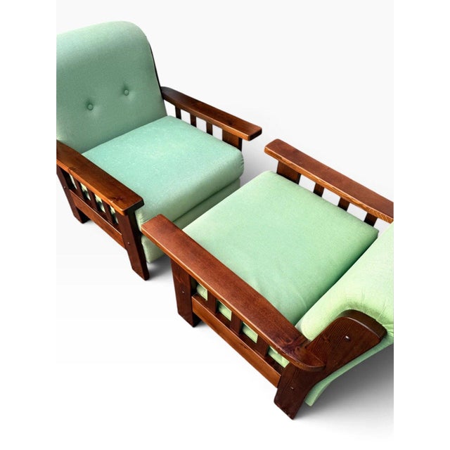 Pair of Vintage Mission Oak Arts & Crafts Lounge Chairs For Sale - Image 6 of 12