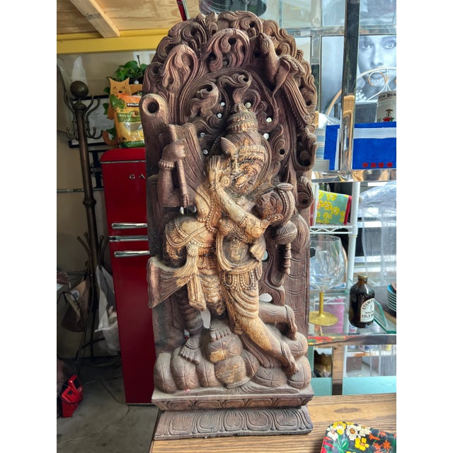 Brown Antique Wooden Goddess Statue For Sale - Image 8 of 8
