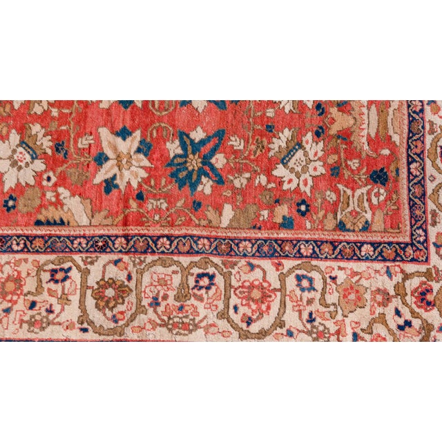 Antique Persian Sultanabad Floral Red Blue Handmade Wool Rug For Sale - Image 4 of 6