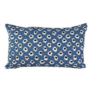 Quadrille Blue Maroc Heavy Weight Linen Lumbar Pillow With Insert For Sale