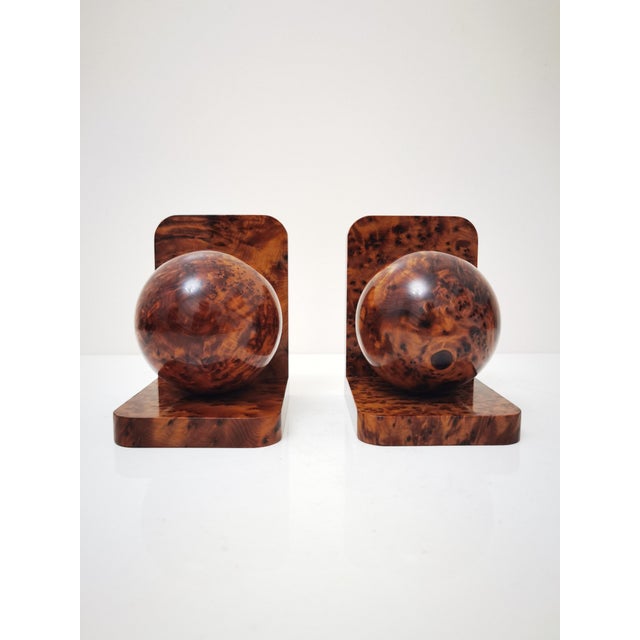 Art Deco Bookends in Polished Burl Wood - a Pair For Sale - Image 4 of 7