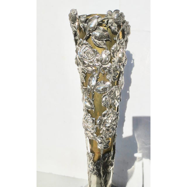 Sterling Silver Tall Floral Vase Circa 1910 For Sale - Image 4 of 11