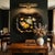 Large 1950s Fine Arts Studio hand-painted tole tray, black metal with pastel florals and gilt scroll, ready to hang as...