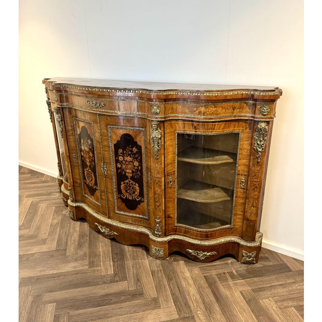 Antique Victorian Walnut Marquetry Inlaid Credenzas, 1880s, Set of 2 For Sale - Image 9 of 18