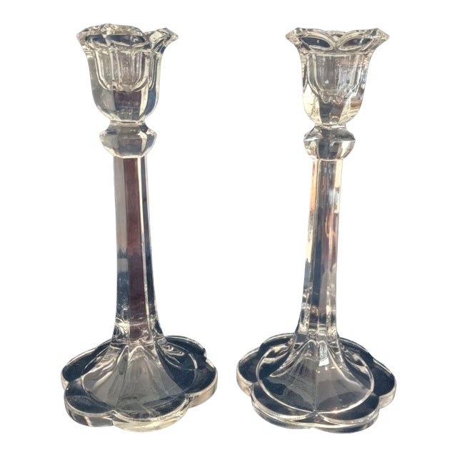 1980s Ebeling and Reuss Co. German Lead Crystal Candle Holders- a Pair For Sale