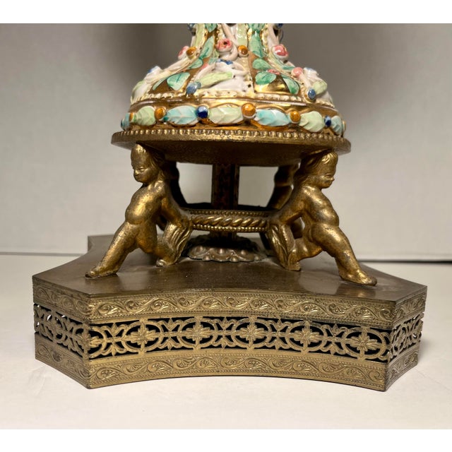 Ceramic Rare Vintage Capodimonte Italy Hand Painted Art Pottery Pitcher Shape Table Lamp For Sale - Image 7 of 11