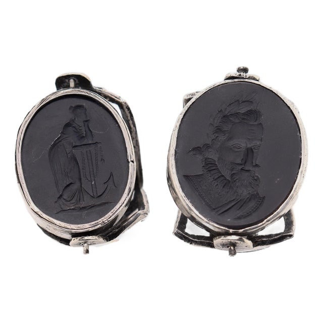 Pair of Antique Spinner Watch Fobs With Wedgwood & Bentley Basalt Intaglio Seals For Sale
