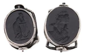 Pair of Antique Spinner Watch Fobs With Wedgwood & Bentley Basalt Intaglio Seals