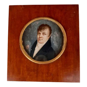 19th Century Miniature Portrait Painting of an Aristocratic Gentleman, Framed