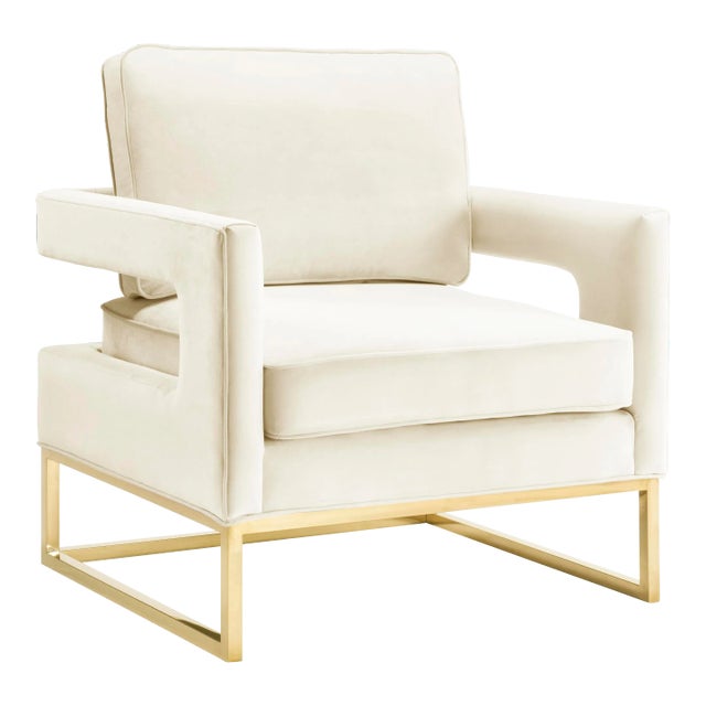 Avery Cream Velvet Chair with Gold Frame For Sale