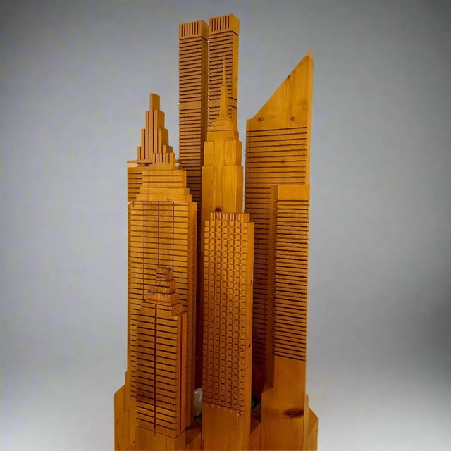 1980s 20th Century Wooden New York Skyline Illuminated Sculpture, Italy For Sale - Image 5 of 5