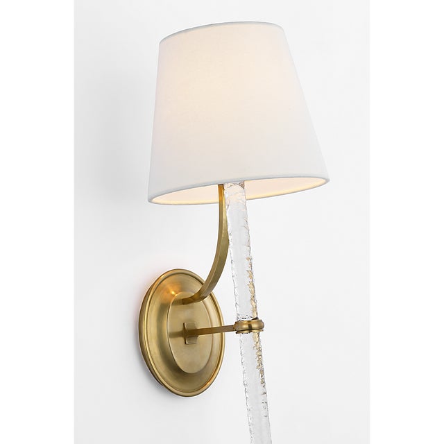 Metal Marie Flanigan for Visual Comfort Signature Abigail XL Sconce in Soft Brass and Clear Wavy Glass with Linen Shade For Sale - Image 7 of 10