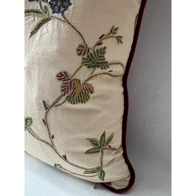 Burgundy Embroidered Floral 18” Feather/Down Pillows - A Pair For Sale - Image 8 of 8