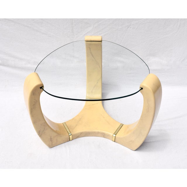 Postmodern End Tables After Karl Springer With Faux Goatskin Finish, Glass Tops For Sale - Image 11 of 13