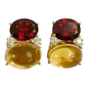 Christina Addison Large Gum Drop Earrings With Garnet and Cabochon Citrine and Diamonds
