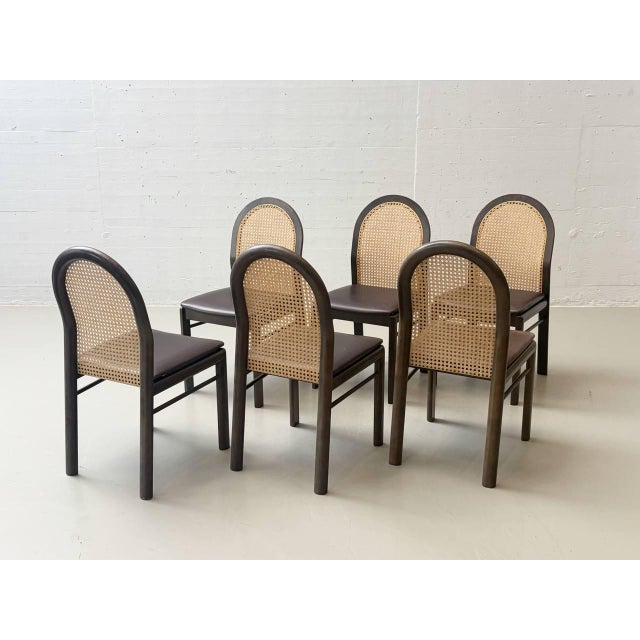 Brown Chairs with Wicker and Leather Seats by Dietiker, 1980s, Set of 6 For Sale - Image 8 of 16