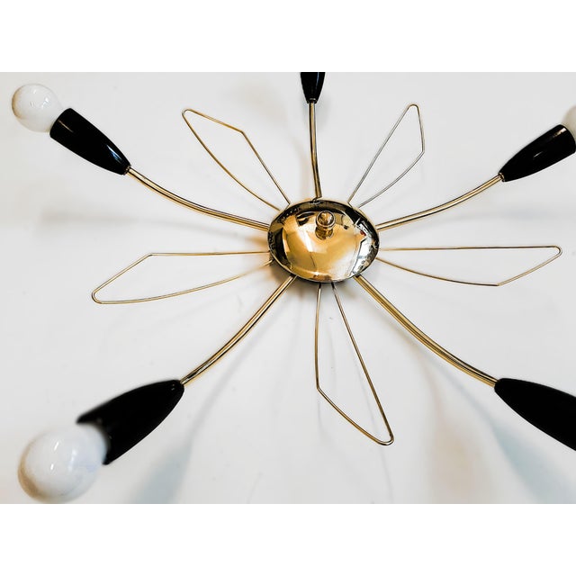 Black Vintage Sputnik Brass Ceiling Lamp with 5 Arms, 1950s For Sale - Image 8 of 11