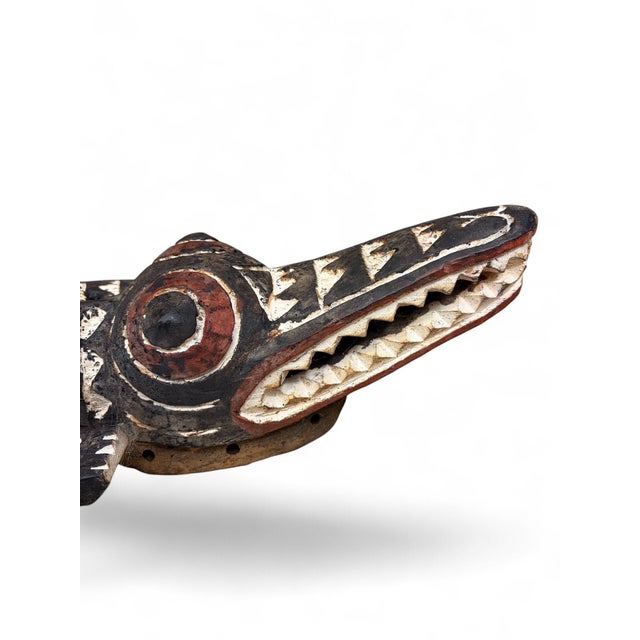 Vintage Hand-Carved West African Crocodile Tribal Wall Mask For Sale - Image 4 of 5