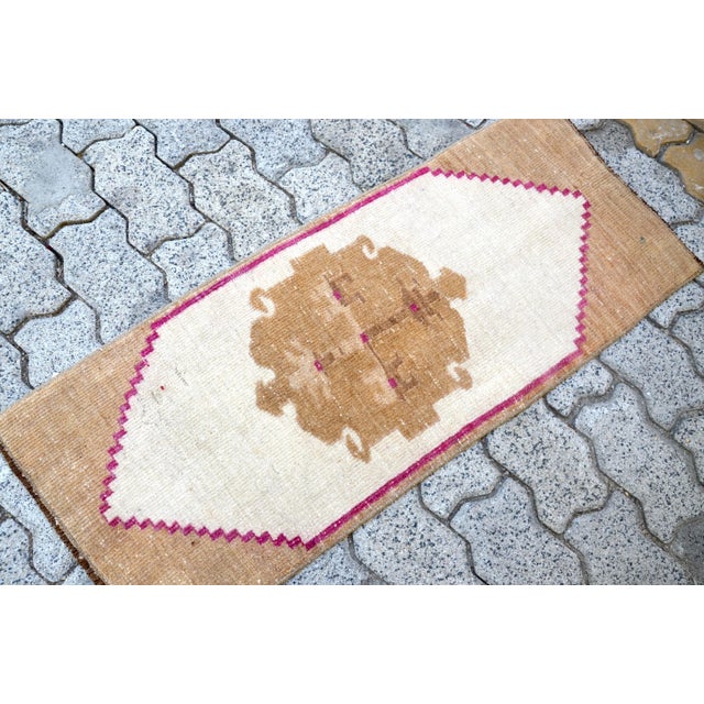 Tribal 1960s White and Camel Color Muted Pastel Turkish Rug For Sale - Image 3 of 6