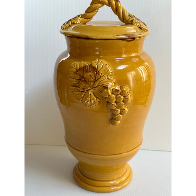 1980s Arte Italica "Sole Mustard" Collection Ceramic 15" Tall Yellow Jar With Lid Greaps and Leaves Design Made in Italy For Sale - Image 11 of 18