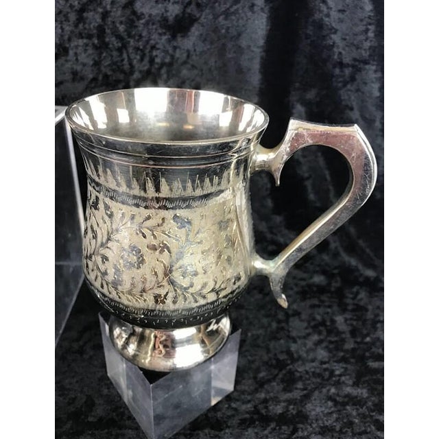 Silver Antique Anglo-Indian Hand-Chased Silver-Plate Pitcher & Pedestal Tankard Set - 5 Pieces For Sale - Image 8 of 9