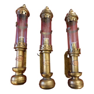 Antique Railway Carriage Train Lanterns, 1890s, Set of 3 For Sale