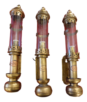 Antique Railway Carriage Train Lanterns, 1890s, Set of 3