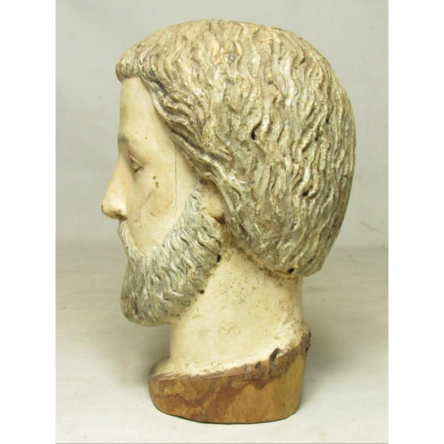 Antique Spanish Colonial Hand Carved Head of a Santo For Sale - Image 15 of 15