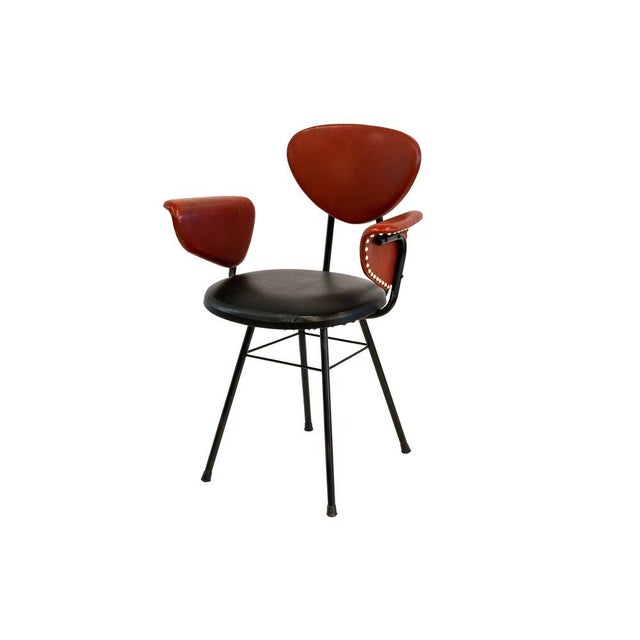 Leather-Coated Office Set with Desk, Bookcase, Chest of Drawers, Desk Chair, and Guest Chairs attributed to Umberto Mascagni, 1950s, Set of 7 For Sale - Image 4 of 18