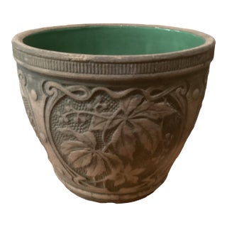 Circa 1920 Original Red Wing Union Brush Ware Green Pottery Jardiniere/Planter For Sale