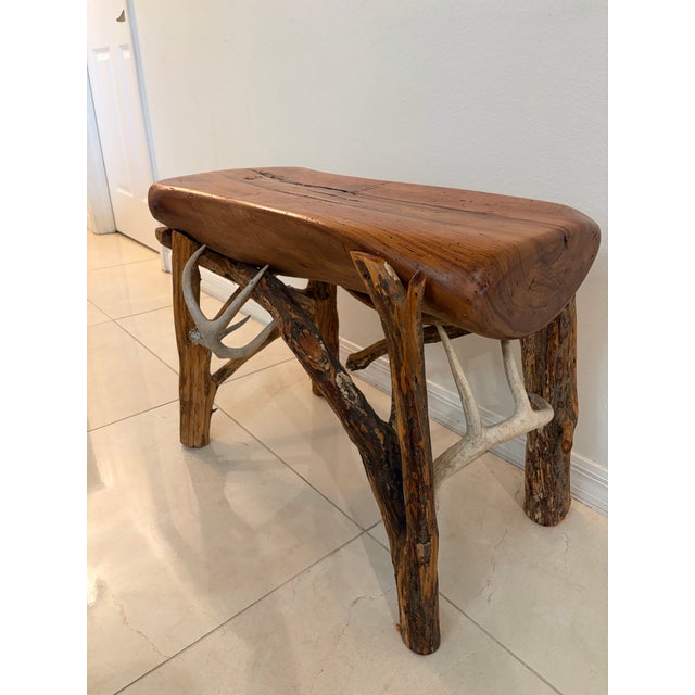 Brown Rustic Live-Edge and Antler Accent Table For Sale - Image 8 of 10