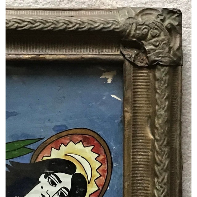 Antique Persian Qajar Dynasty Reverse Glass Painting – Equestrian Warrior in Ornate Gilt Frame For Sale In Washington DC - Image 6 of 12
