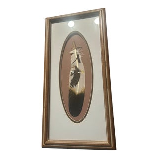 Late 20th Century Framed Hand-Painted Eagle Feather Artwork in Wood Frame For Sale