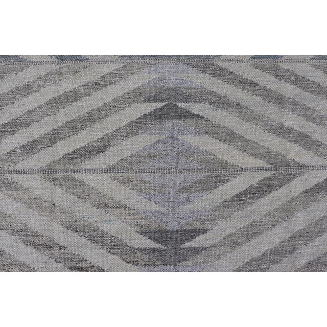Scandinavian Flat-Weave Light Grey and Blue Rug by Keivan Woven Arts, 9'1 X 12'1 For Sale In Atlanta - Image 6 of 12