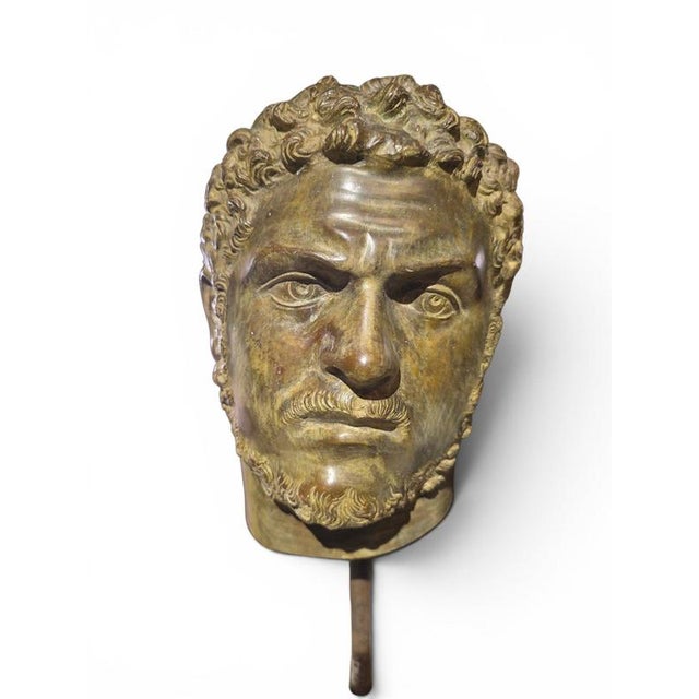 Italian Artist, Pair of L Bronze Roman Emperor Heads on Marble Pedestals, 1950, Bronze For Sale - Image 4 of 11