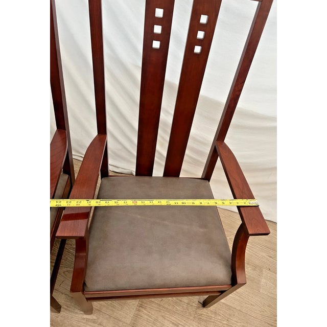 Stickley Armchairs Mission Style, Solid Cherry Frame, Leather Seat Set of Two For Sale - Image 9 of 13