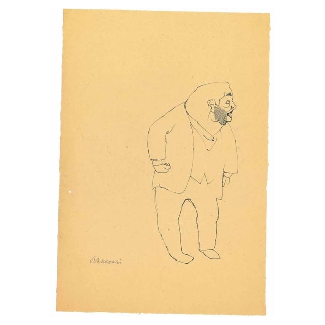 Mino Maccari, The Standing Man, Original Drawing, 1950s For Sale