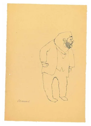 Mino Maccari, The Standing Man, Original Drawing, 1950s