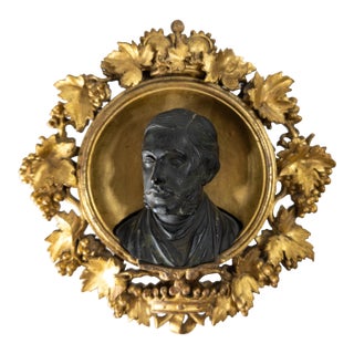 19th Century English Portrait Bronze Bust of Albert Prince Consort in Giltwood Frame For Sale
