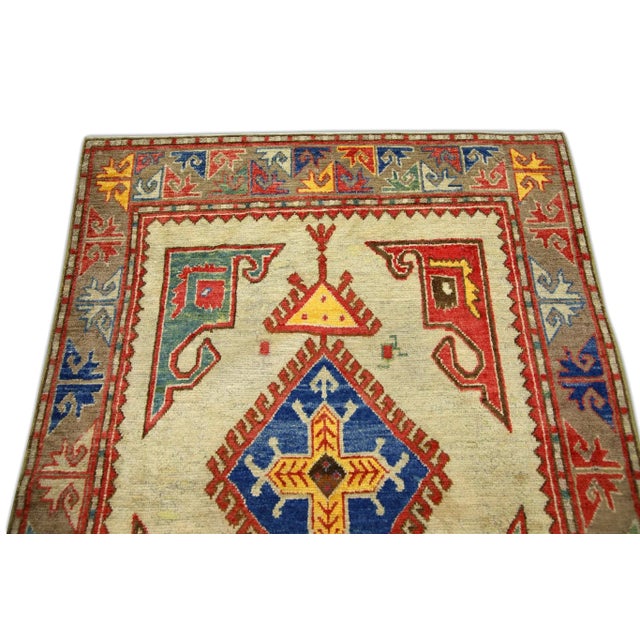 1960s Red Multicolor Vintage Turkish Rug 4'3" X 5'11" For Sale - Image 4 of 6